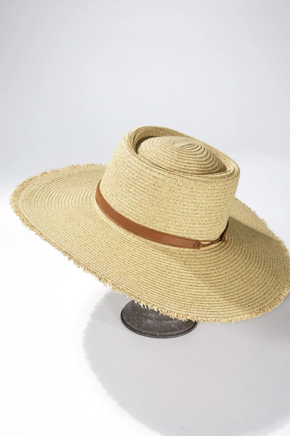 Wide Brim Frayed Straw Hat