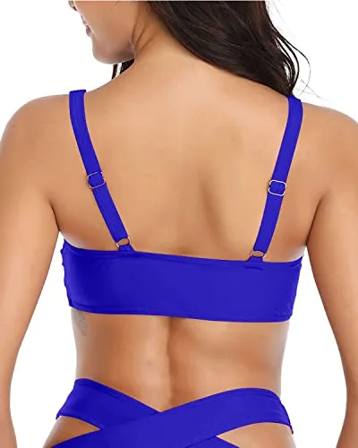 Women Removable Soft Bra Padding Bikini Tops Cute Tie Knot-Royal Blue
