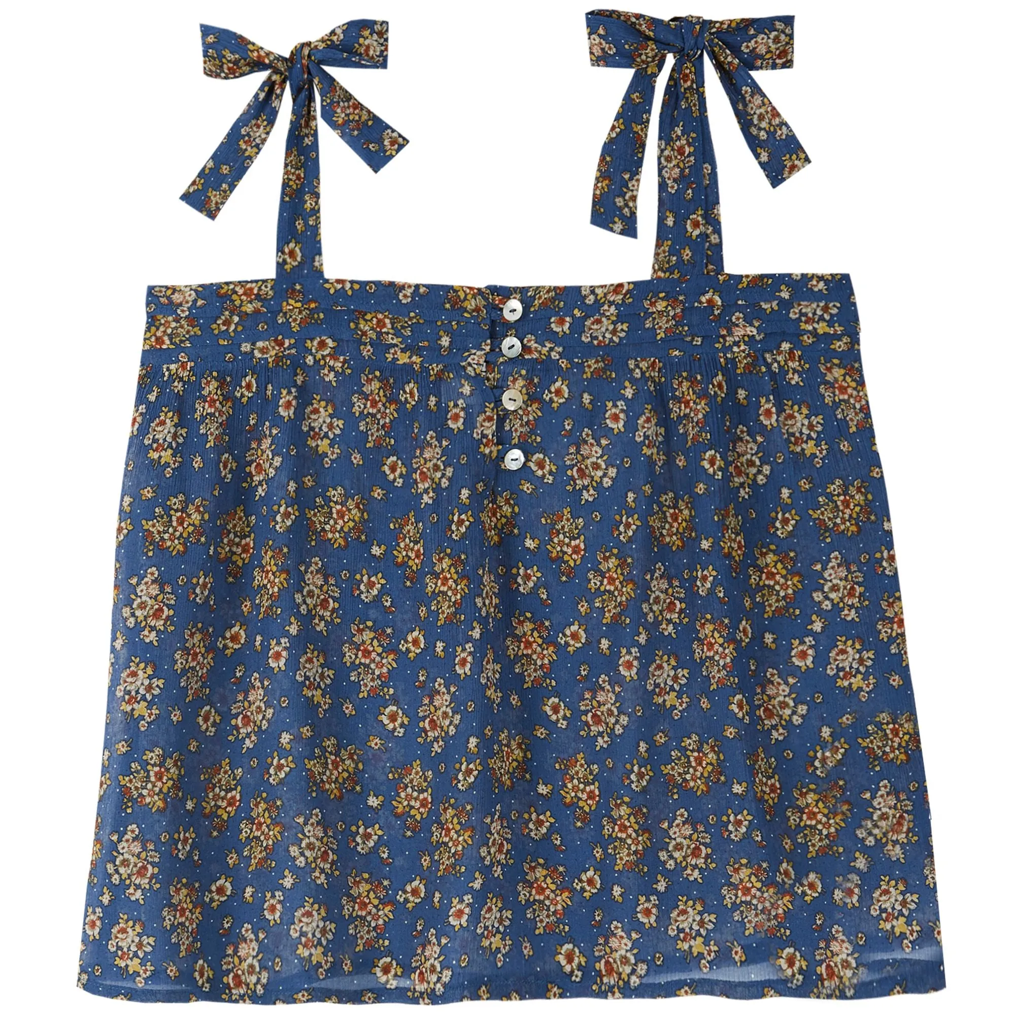 Women Top Floral Blue - قصيرة