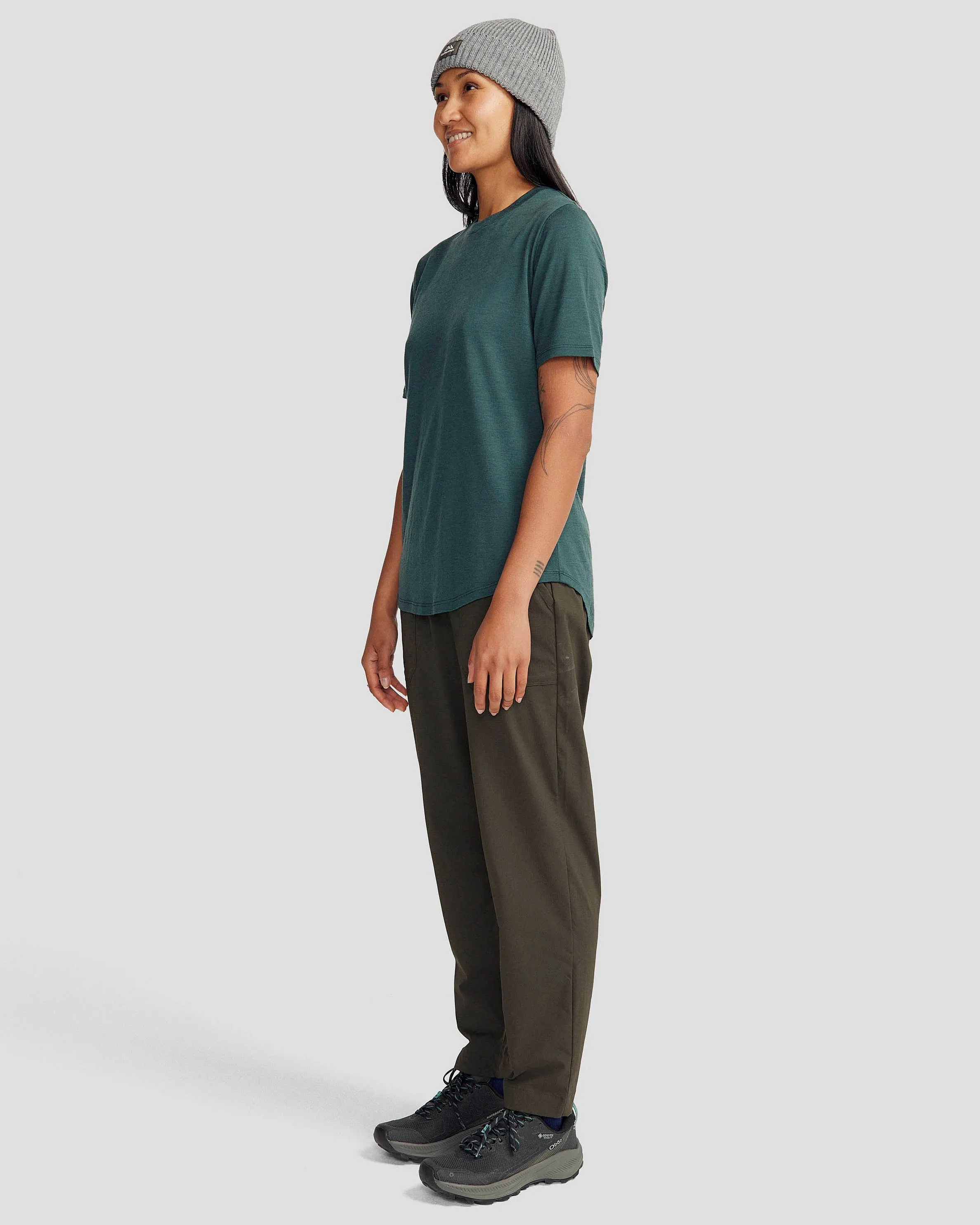 Women's 100% Merino Short Sleeve Crew Top - Deep Forest