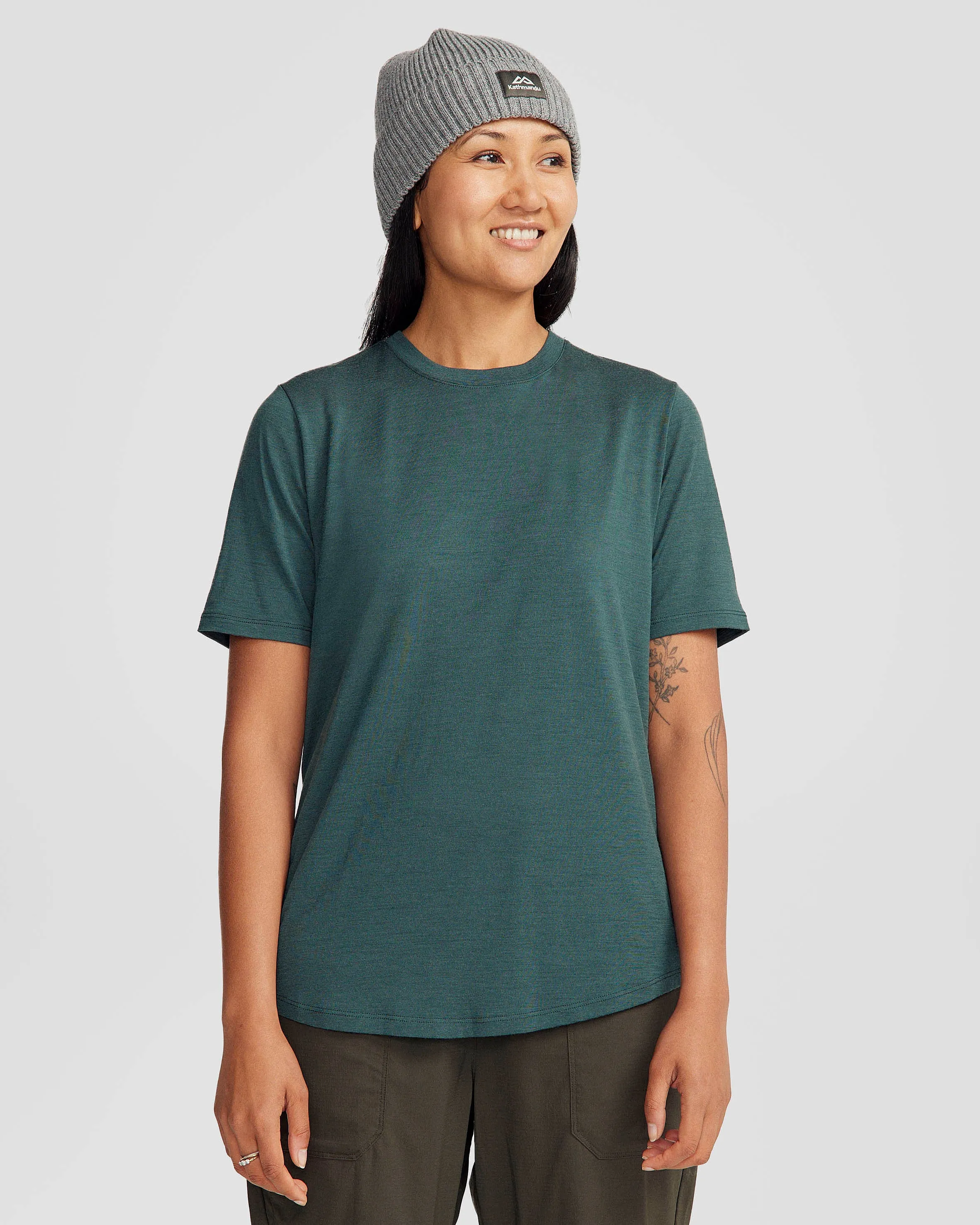 Women's 100% Merino Short Sleeve Crew Top - Deep Forest