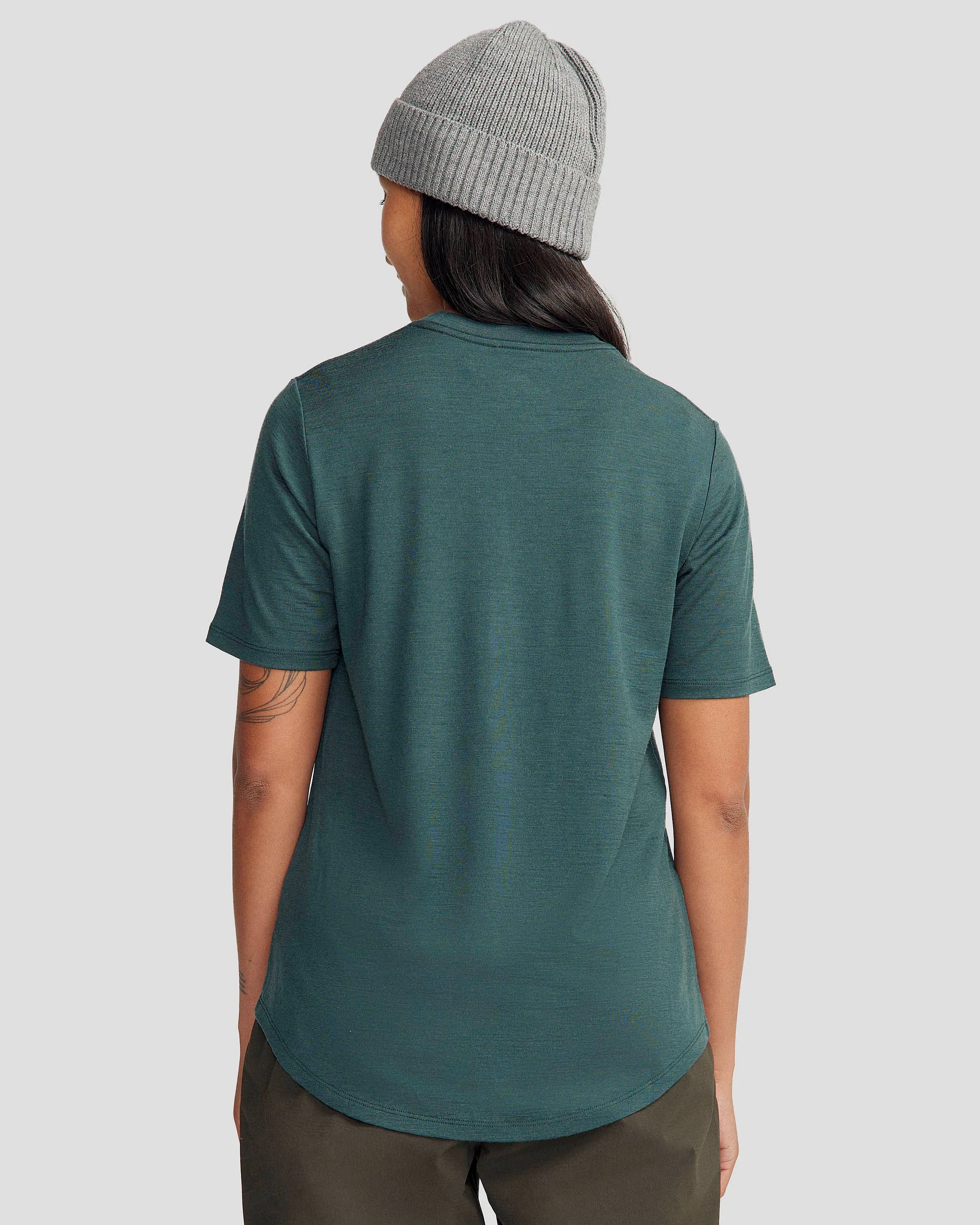 Women's 100% Merino Short Sleeve Crew Top - Deep Forest