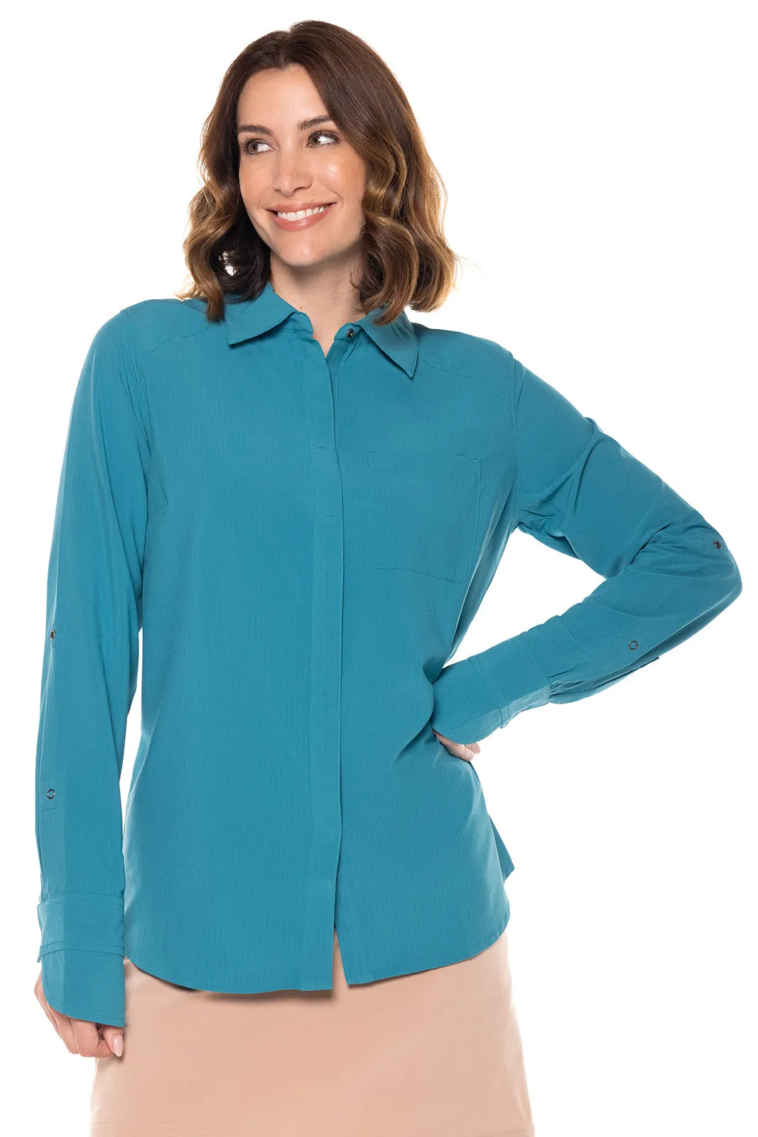 Women's Amara Smart Shirt | Tahitian Teal Shadow Stripe