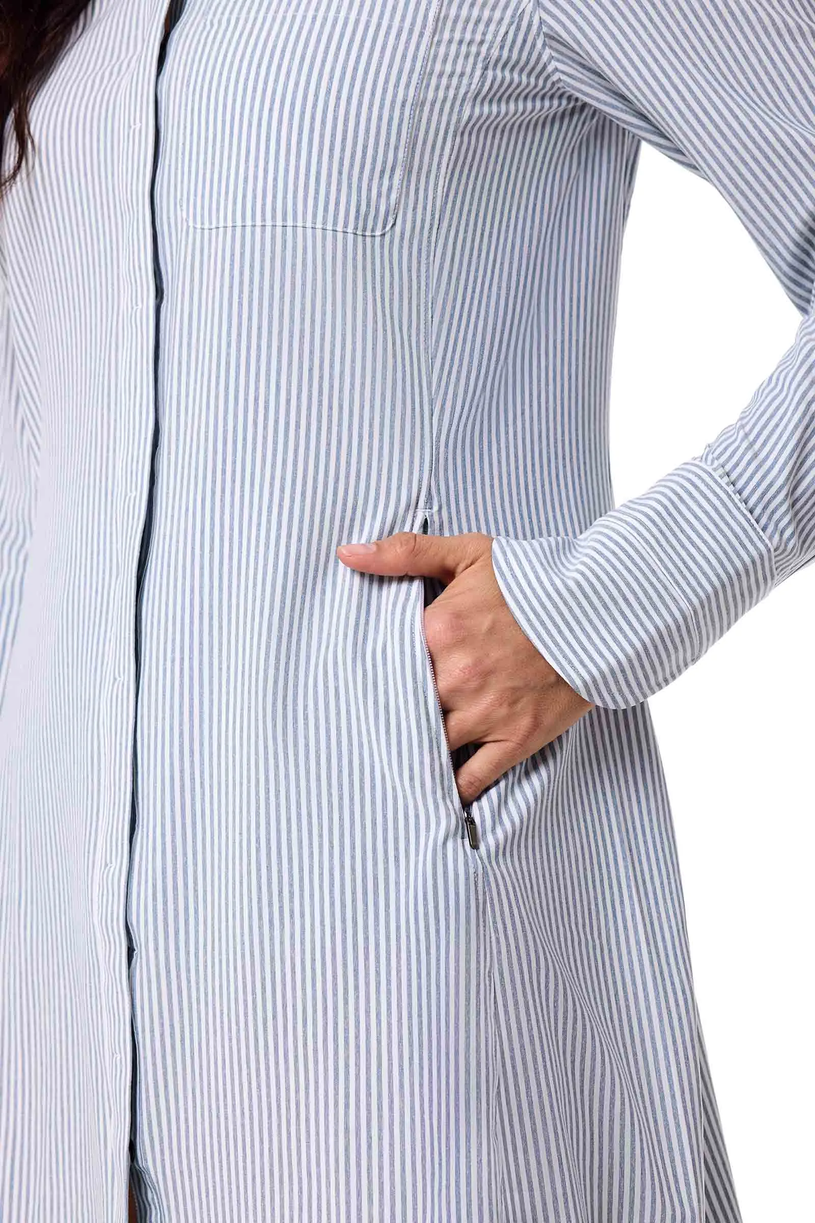 Women's Malta Travel Shirt Dress | White/Navy Stripe