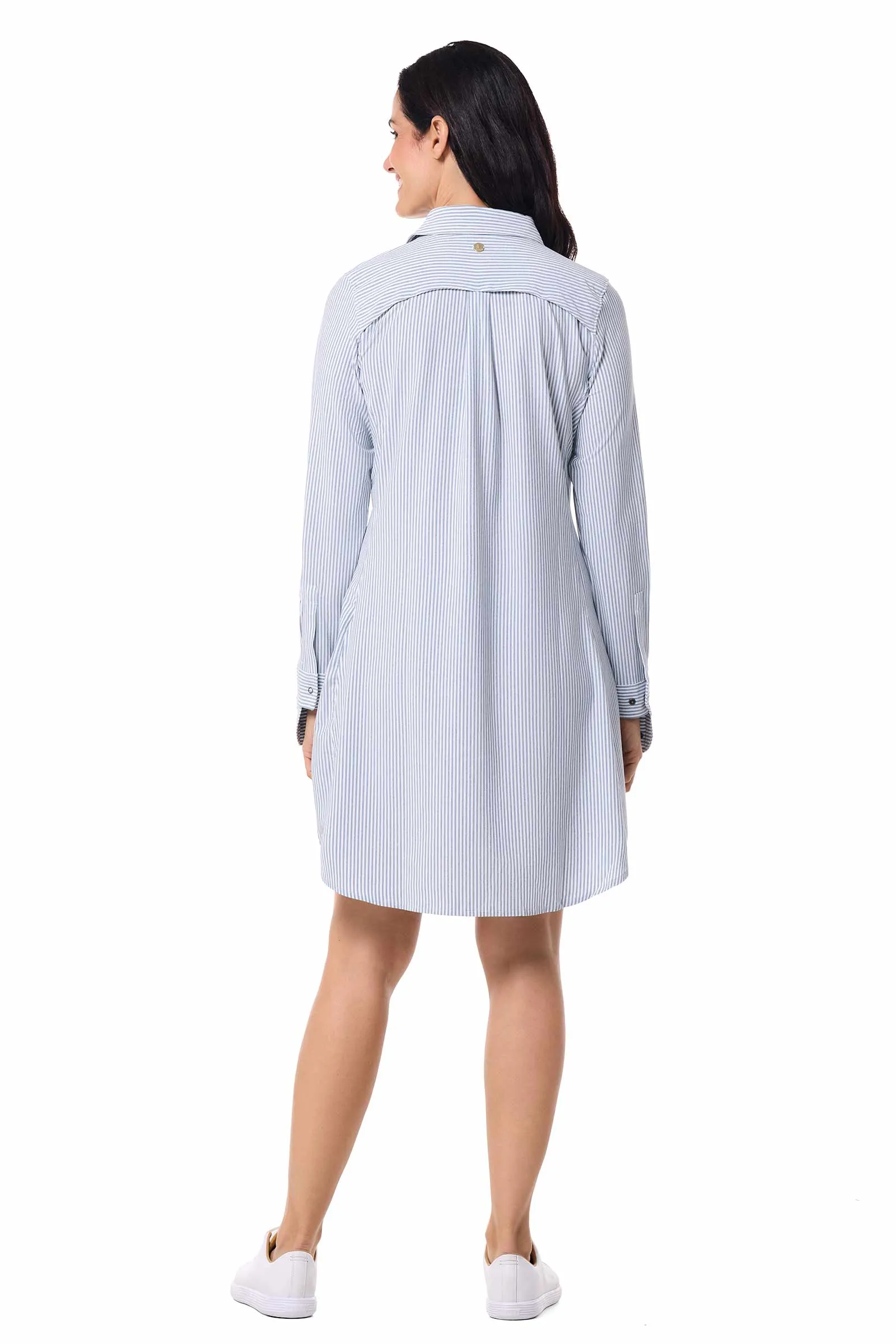 Women's Malta Travel Shirt Dress | White/Navy Stripe