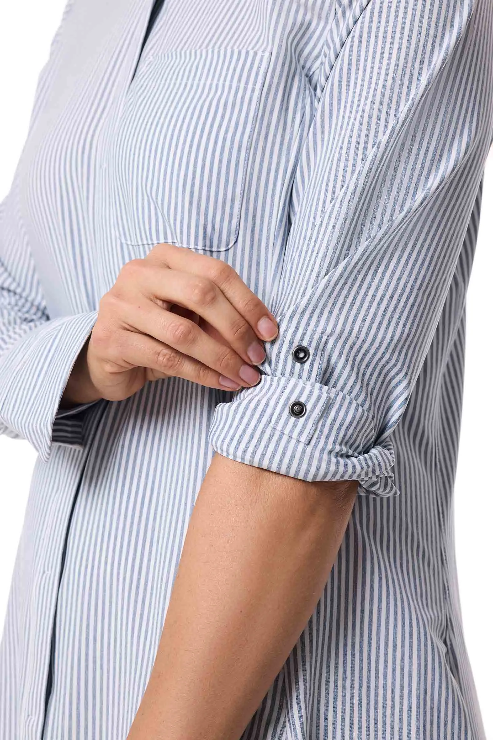 Women's Malta Travel Shirt Dress | White/Navy Stripe