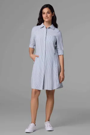 Women's Malta Travel Shirt Dress | White/Navy Stripe