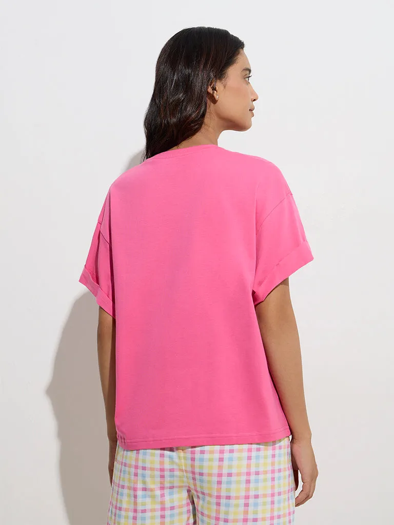 Wunderlove Fuchsia Solid Cotton T-Shirt