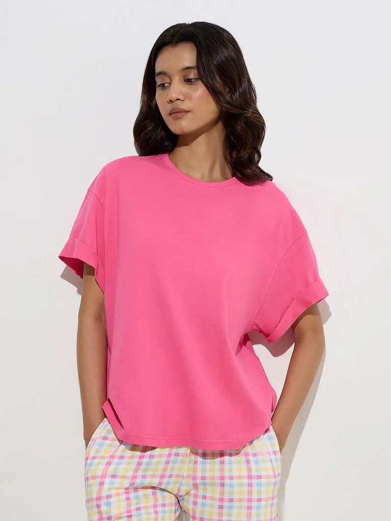 Wunderlove Fuchsia Solid Cotton T-Shirt