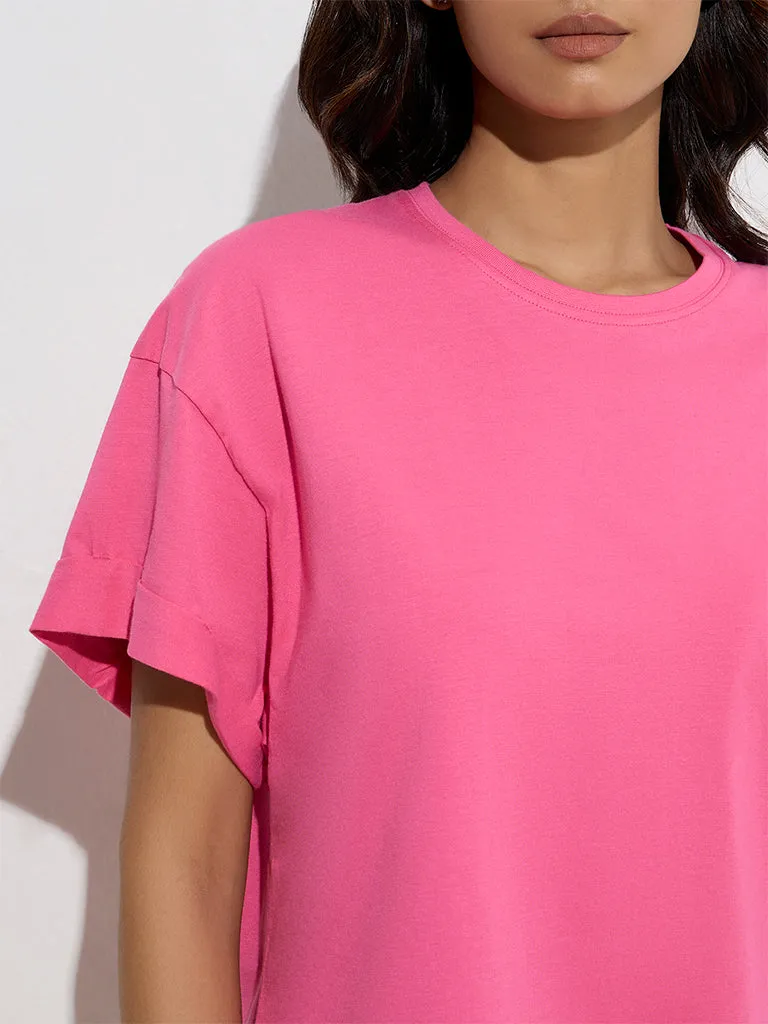 Wunderlove Fuchsia Solid Cotton T-Shirt