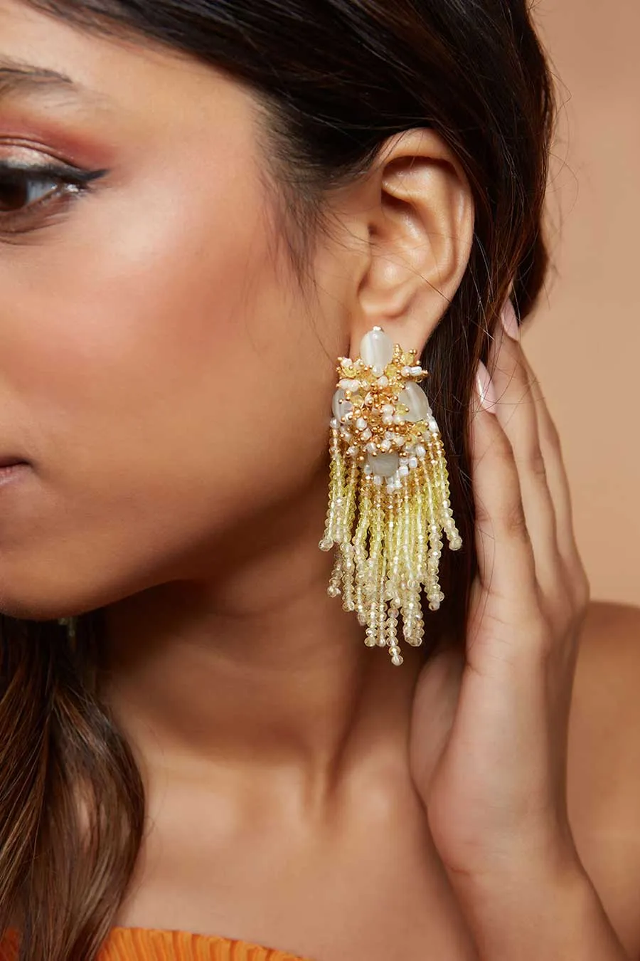 Yellow Semi-Precious Stone Dangler Earrings
