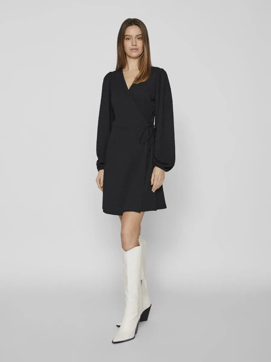 ZELIN LONG SLEEVE WRAP DRESS (BLACK)