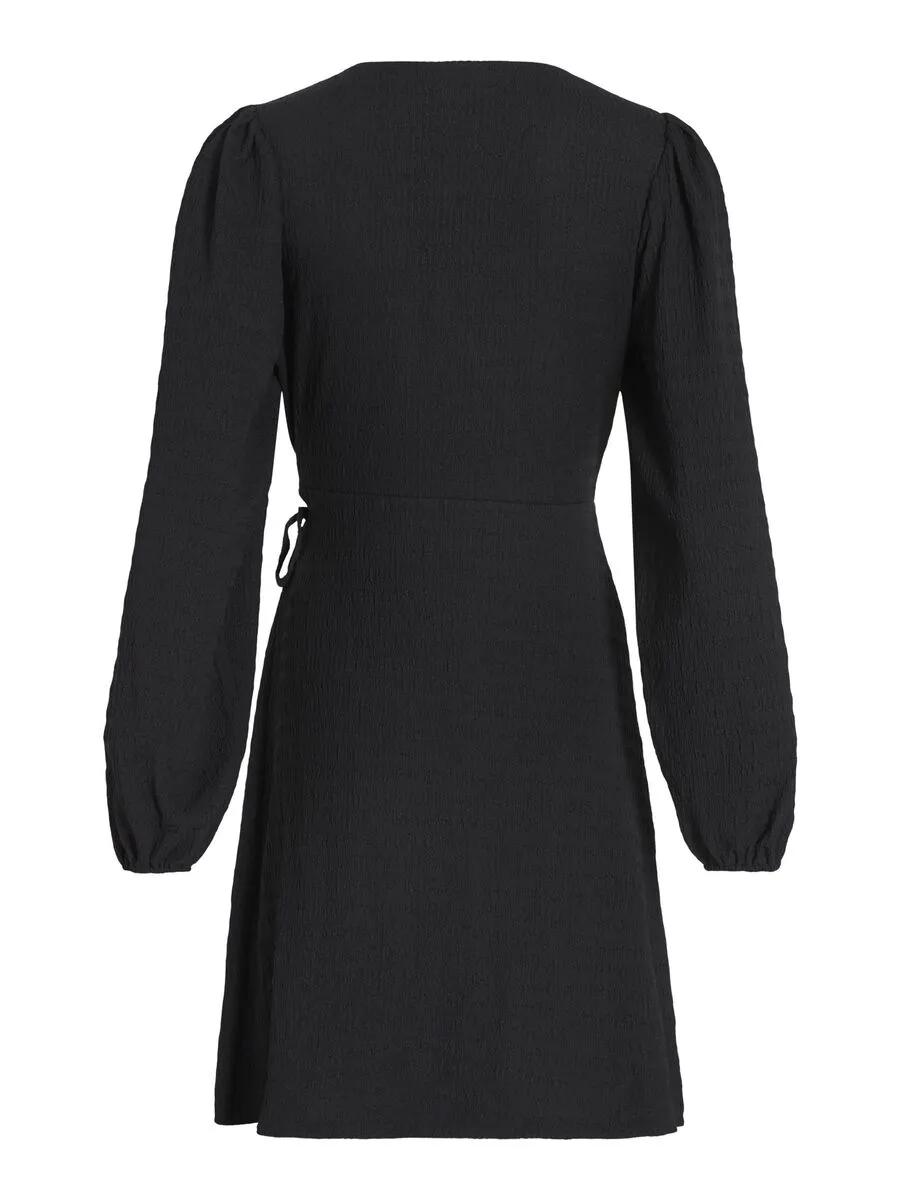 ZELIN LONG SLEEVE WRAP DRESS (BLACK)